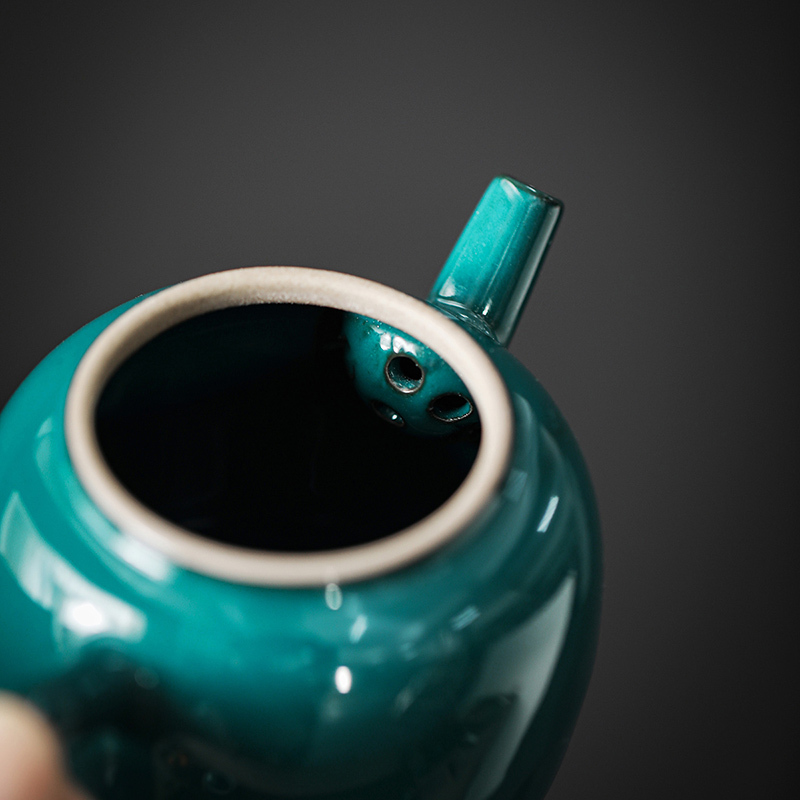領藝 孔雀绿功夫茶具套装家用办公送礼高档皮盒中式陶瓷泡茶器 招财纳福孔雀绿13头皮盒礼盒装