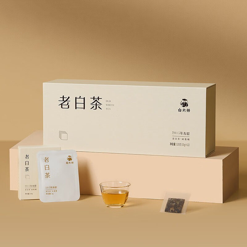 白大师 寿眉小方片福鼎老白茶 闷泡杯补充礼盒装 120g高清大图