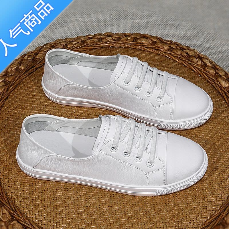 SUNTEK头层小白鞋女夏2023新款春秋平底休闲两穿单鞋一脚蹬板鞋图片