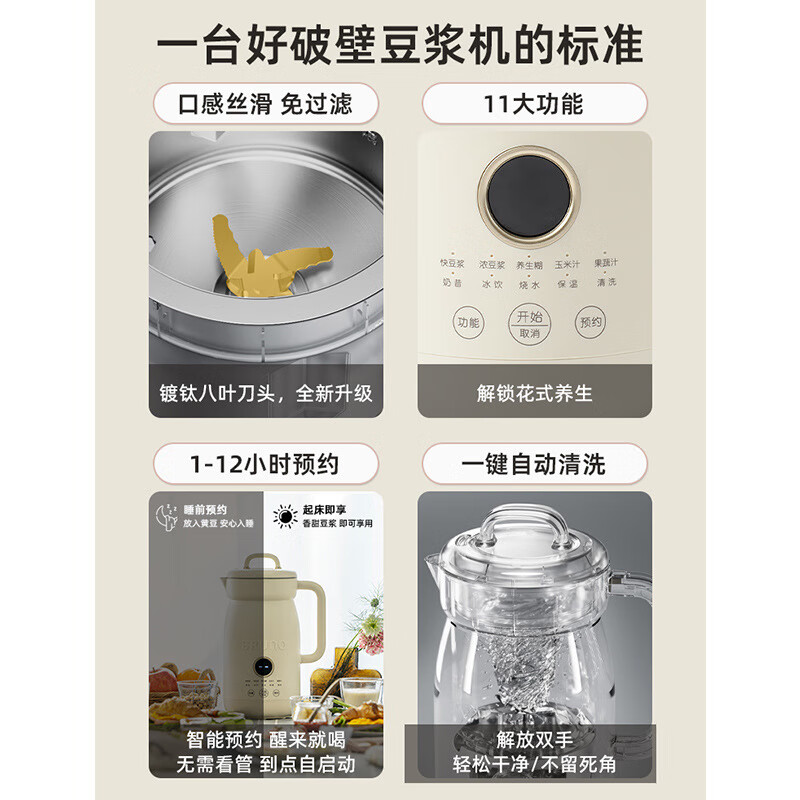 BRUNO二代BOE125豆浆机破壁机家用全自动无渣免煮多功能小型低噪 1L BOE125-BGY蓝高清大图
