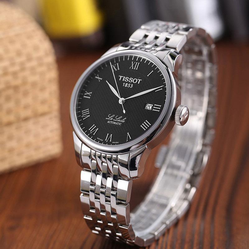 tissot天梭手表力洛克系列男士手表钢带黑盘机械男表t41148353