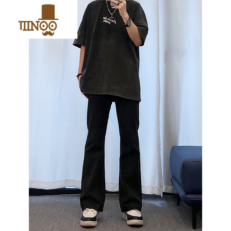 YANXUcleanfit纯黑色牛仔裤男款西海岸美式高街裤子修身弹力vibe微喇裤高清大图