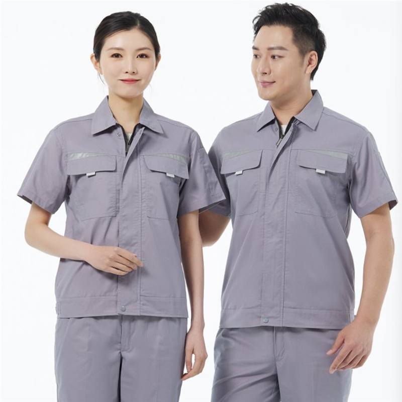 京嘉(JINGJIA)B522涤棉磨毛 深蓝浅灰深灰色 可定制LOGO 短袖夏季劳保工作服劳保服男女同款高清大图