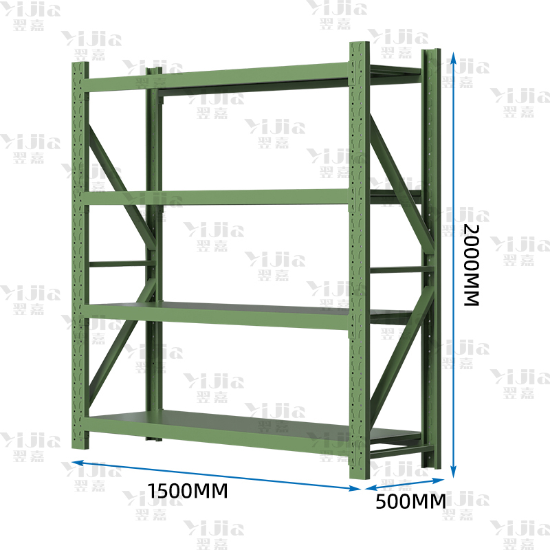 翌嘉 仓储货架库房置物架中型货架军绿色主架1500*500*2000mm/200kg