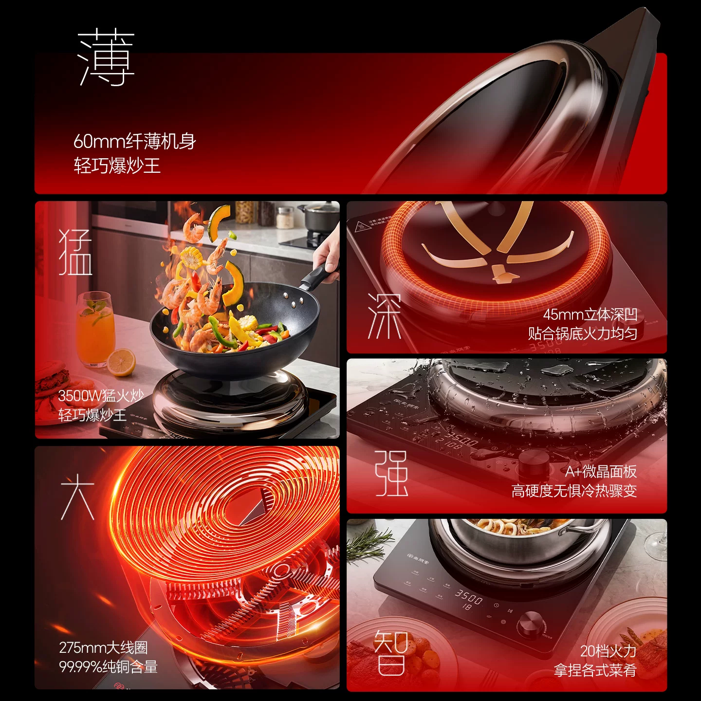 尚朋堂07A超薄凹面电磁炉炒菜锅一体全套2026新款家用大功率3500W高清大图