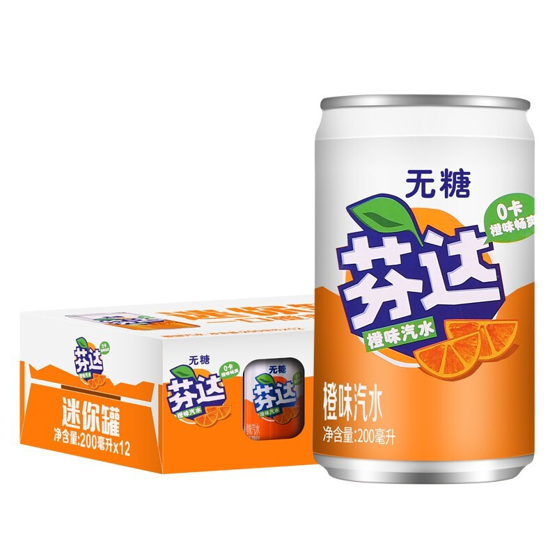 可口可乐芬达迷你罐碳酸饮料无糖零卡芬达200ml12听整箱视频