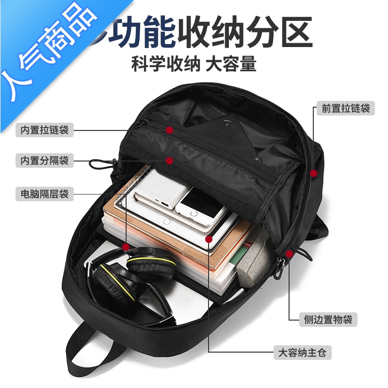 封后双肩包男士大容量电脑背包出差旅行包休闲防水大学生书包时尚潮流高清大图