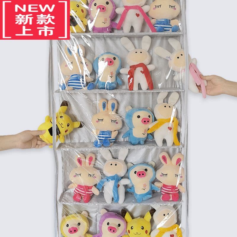 可莉允门后娃娃收纳挂袋毛绒玩偶公仔包包全封闭墙上柜侧防灰尘储物袋图片