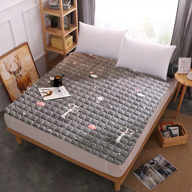 法兰绒床垫学生单人宿舍1.2米床褥垫加厚防滑1.5床双人家用睡垫子 浅灰夜空 宽2.0米*长2.2米加大双人床