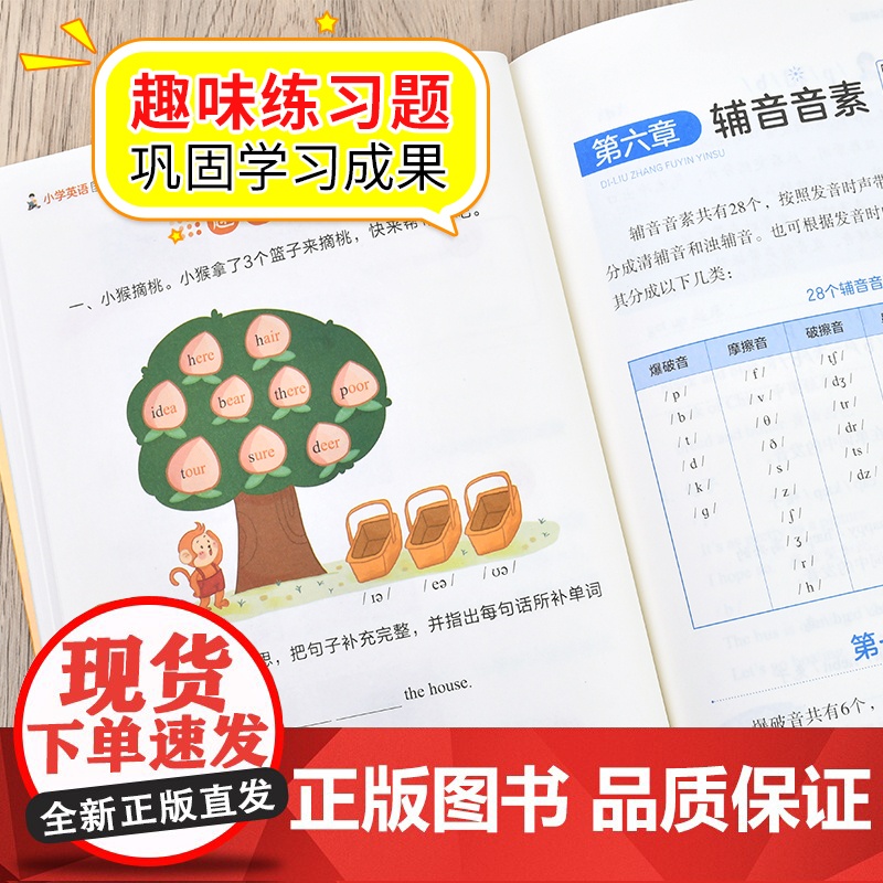 [视频讲解版]新版小学英语国际音标和自然拼读入门48个学音标记单词短语句子标准发音表专项训练书启蒙自学零基础能手英语发音高清大图