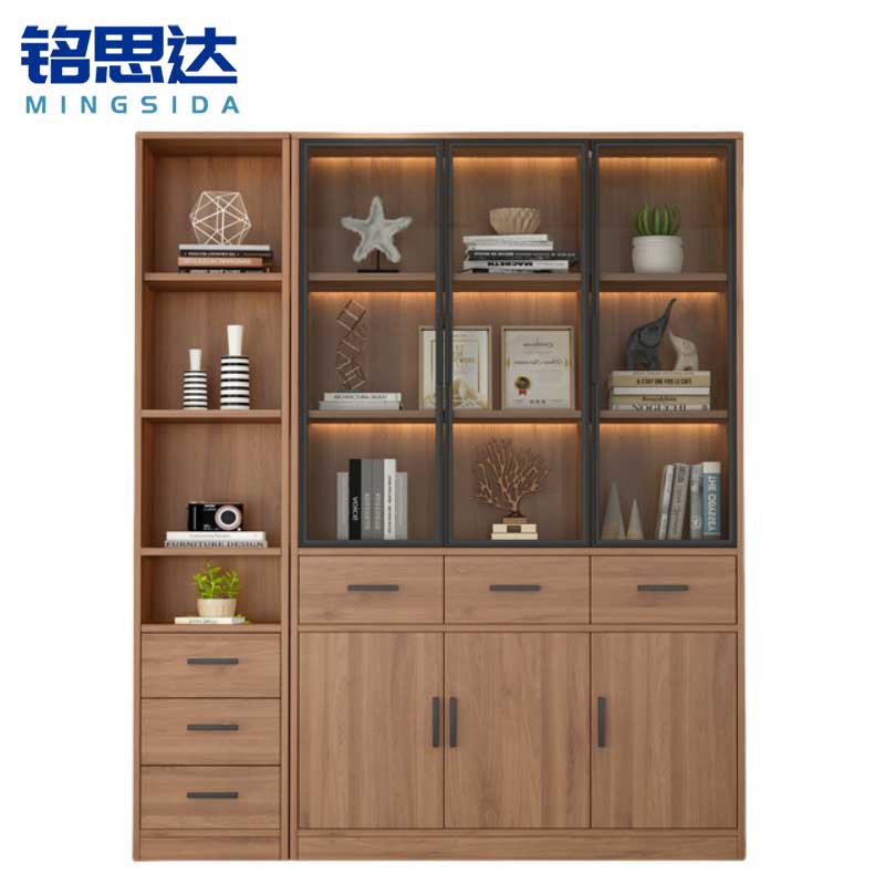 铭思达书柜三门三抽A款台高清大图