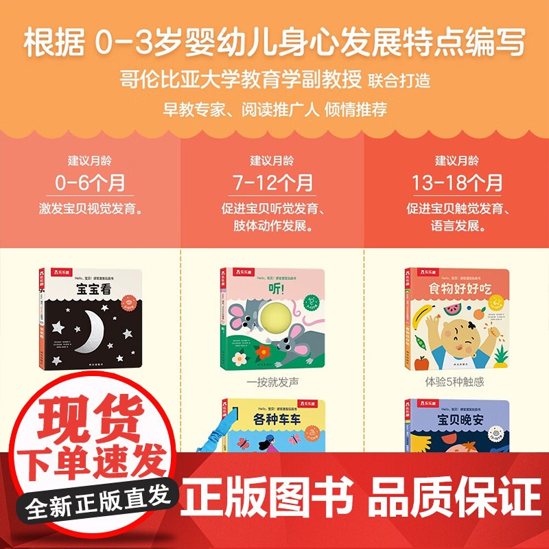 Hello宝贝感官激发玩具书 0-3岁 视觉激发色彩感知肢体动作发声书触摸书语言锻炼启蒙认知互动纸板书高清大图