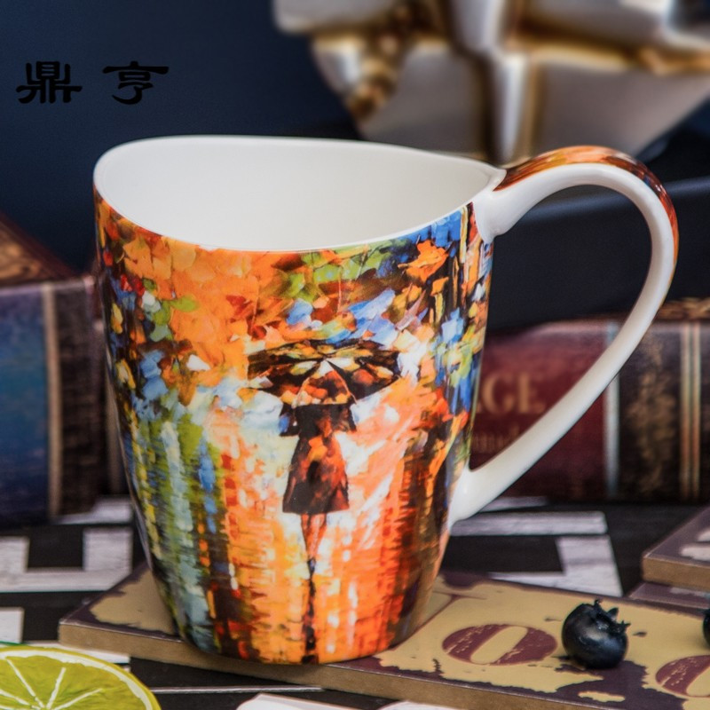 鼎亨文艺复古风骨瓷马克杯大容量水杯茶杯咖啡杯欧式油画风情侣杯