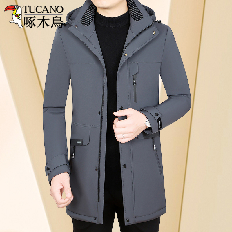 啄木鸟羽绒服男冬季石墨烯可拆卸内胆鹅绒外套中长款加厚防寒冬绒高清大图