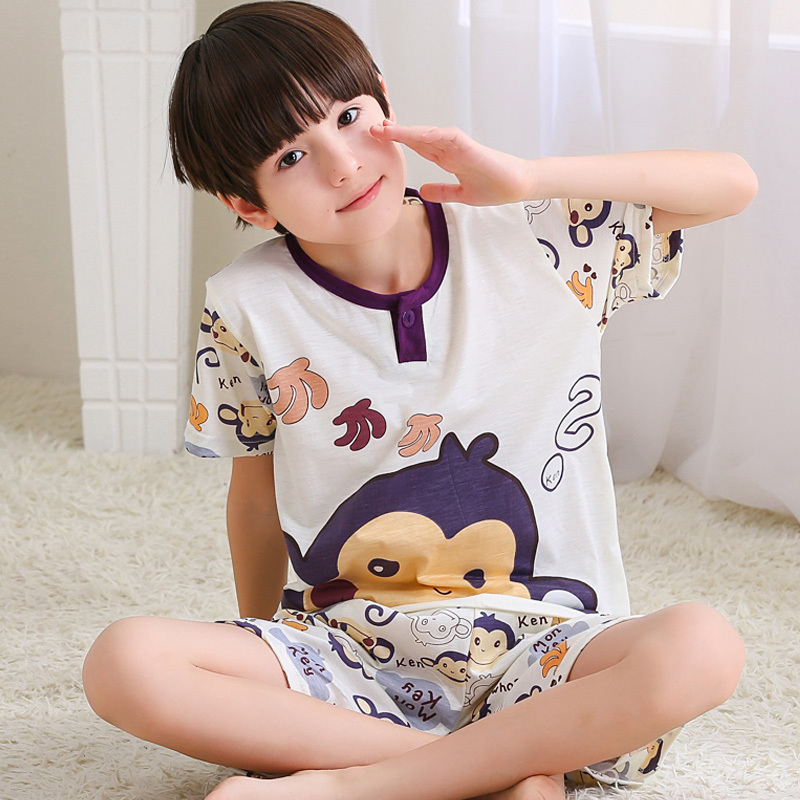 [促销]儿童睡衣夏男孩纯棉短袖夏季薄款家居服中大童男生卡通男童小男孩
