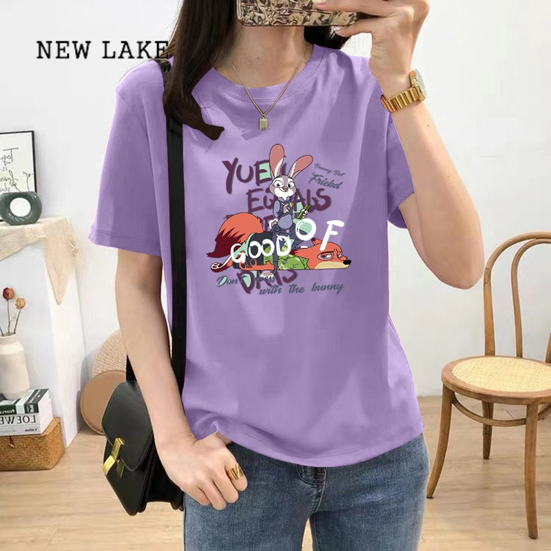 new lake纯棉短袖t恤女薄款夏季韩版潮宽松正肩圆领半袖女士体恤上衣