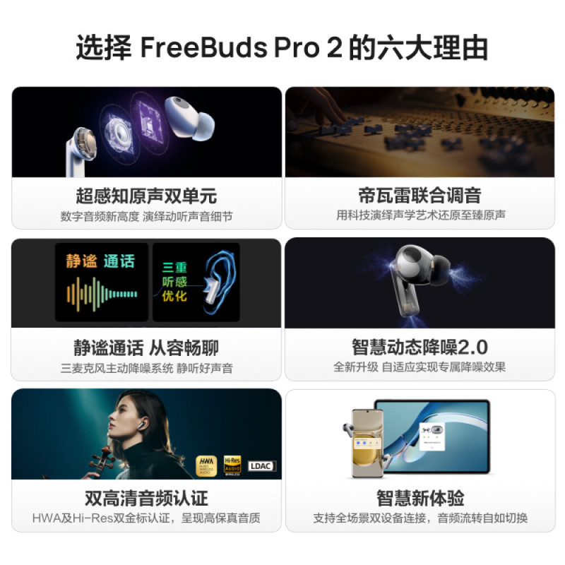 华为HUAWEI FreeBuds Pro 2 真无线主动降噪蓝牙耳机 陶瓷白