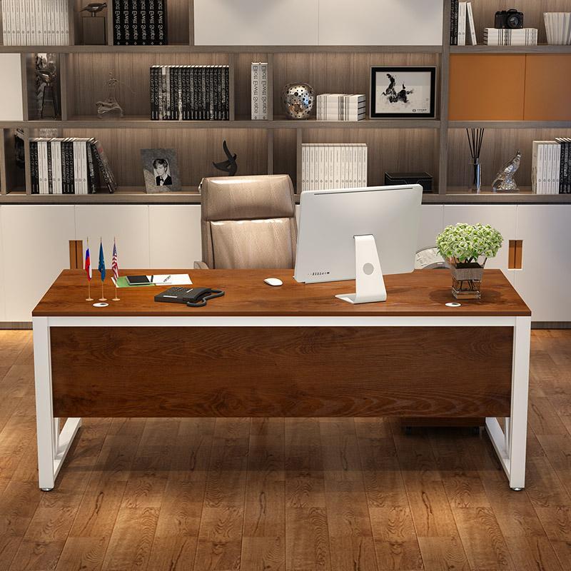 锦北 办公家具经理办公桌老板桌总裁桌简约现代时尚大气大班台经理桌主管桌椅组合 1.6米+侧柜(白色+黑架)高清大图