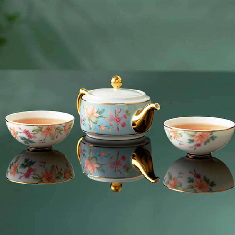 永丰源茶具套装精致陶瓷茶杯茶壶一壶两杯天青时代4头130ml高清大图
