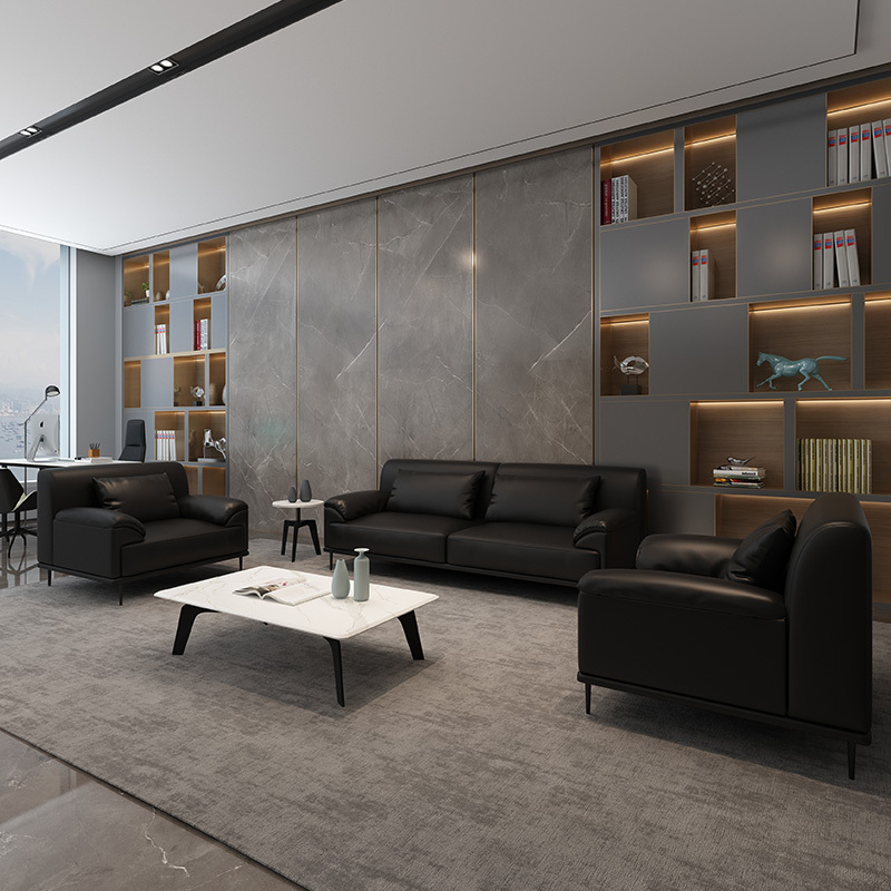 现代简约办公沙发茶几组合高档经理办公室会客接待区洽谈真皮沙发