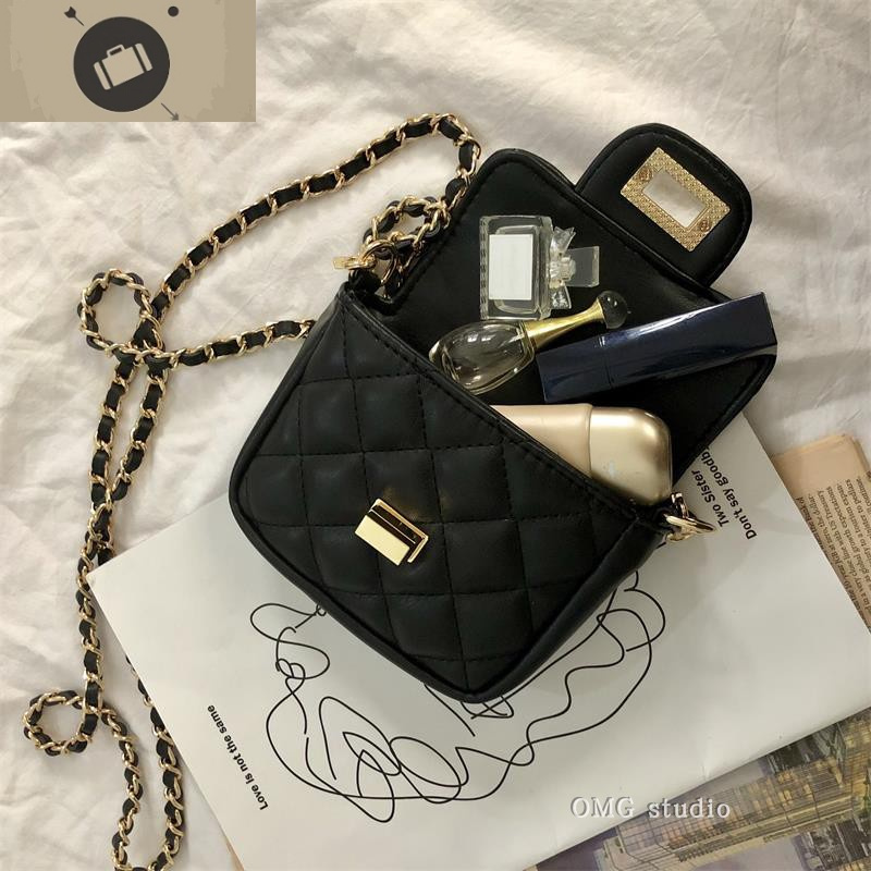 小包黑色斜挎网红小挎包ins超火包链条mini菱格手机包女小方包潮艾狄