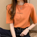 韩版夏季宽松圆领短袖T恤女字母印花女式上衣学生打底衫女装_2 L 橘色