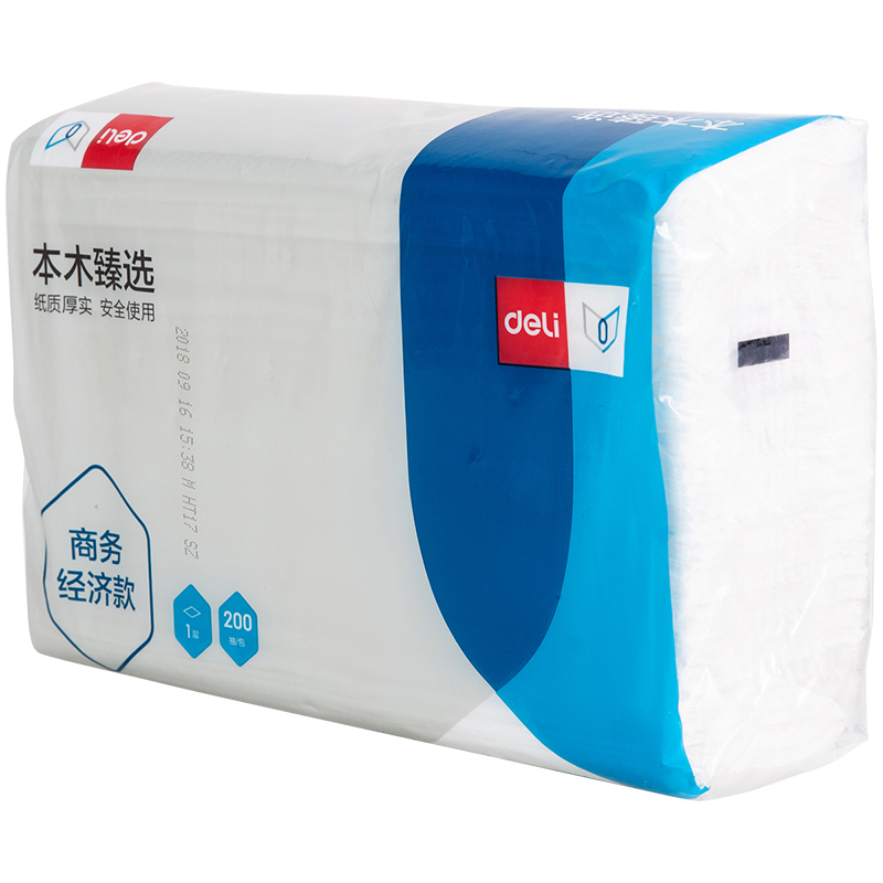 得力 本木臻选擦手纸1层200抽 原生木浆纸质厚实吸水性好 CC1200-02 白色 20包/箱 1箱高清大图