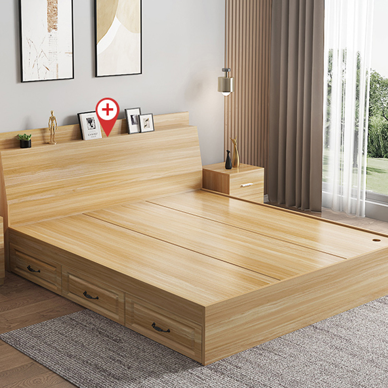 兴福隆榻榻米板式床员工床公寓单人床双人床浅胡桃色[斜靠抽屉款]1800