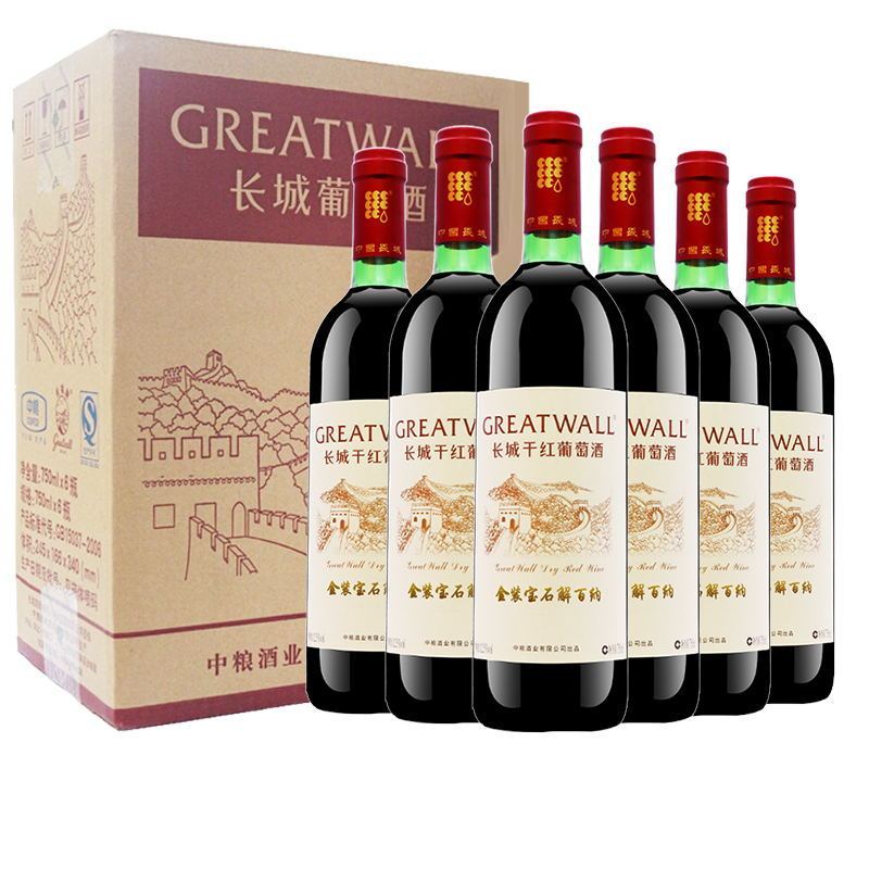 长城(GreatWall)干红葡萄酒 金装宝石解百纳750ml*6瓶中粮红酒整箱装