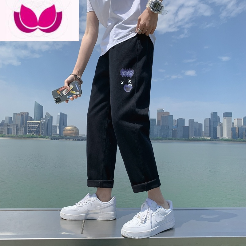 七斓牛仔裤男宽松直筒夏季韩版潮流九分男裤百搭潮牌休闲长裤子男