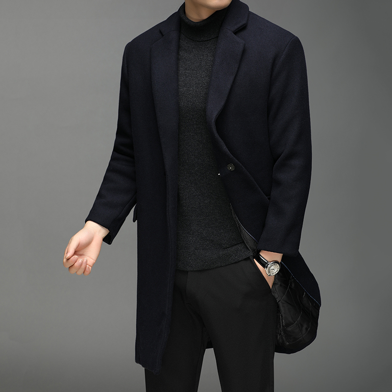 恒源祥品牌中长款羊毛呢大衣男夹棉加厚西装领青年保暖男士呢子外套