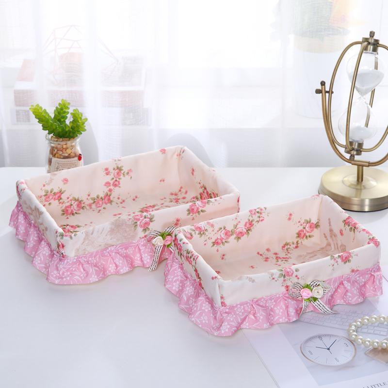 家柏饰(CORATED)布艺藤编收纳筐桌面遥控器收纳篮化妆品收纳盒篮杂物篮收纳盒 阿吉曼粉套装