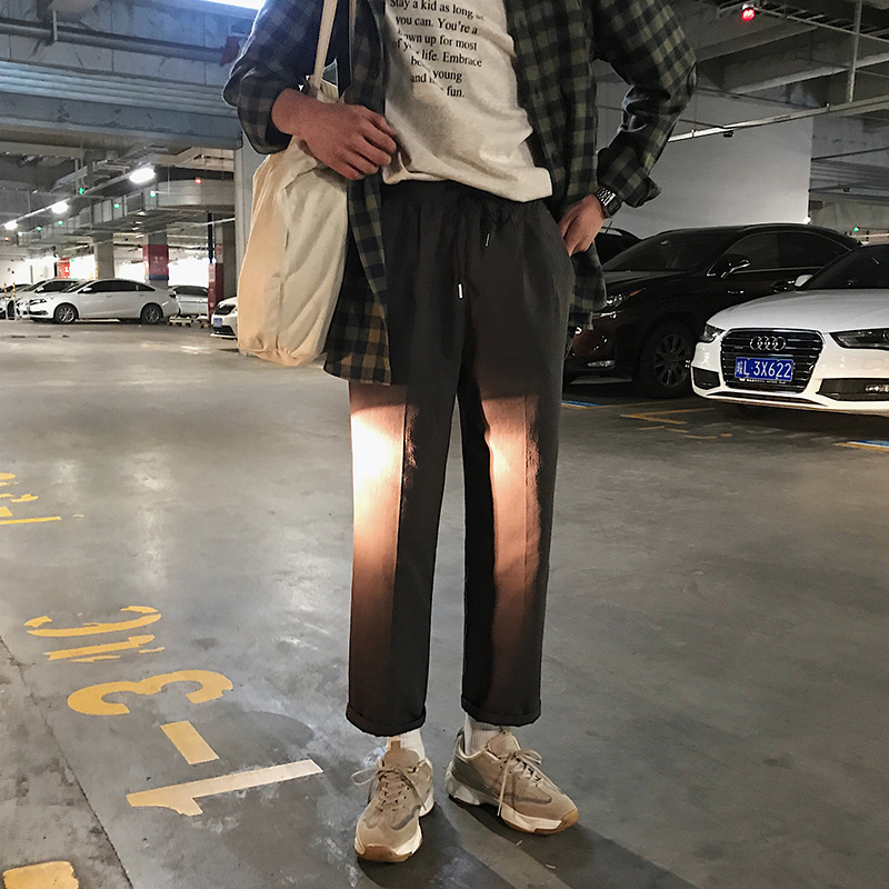 夏季薄款九分裤男纯色简约阔腿休闲裤男直筒百搭潮男裤子青年