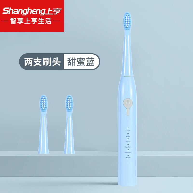 上亨(shangheng) 电动牙刷成人情侣套装全自动超声波充电式美白神器学生男女士软毛防水家用旅行 甜蜜蓝五档模式