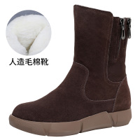 24冬季加绒女鞋妈妈大棉鞋软底雪地靴女款羊毛皮毛一体短靴靴防滑 深棕色 43