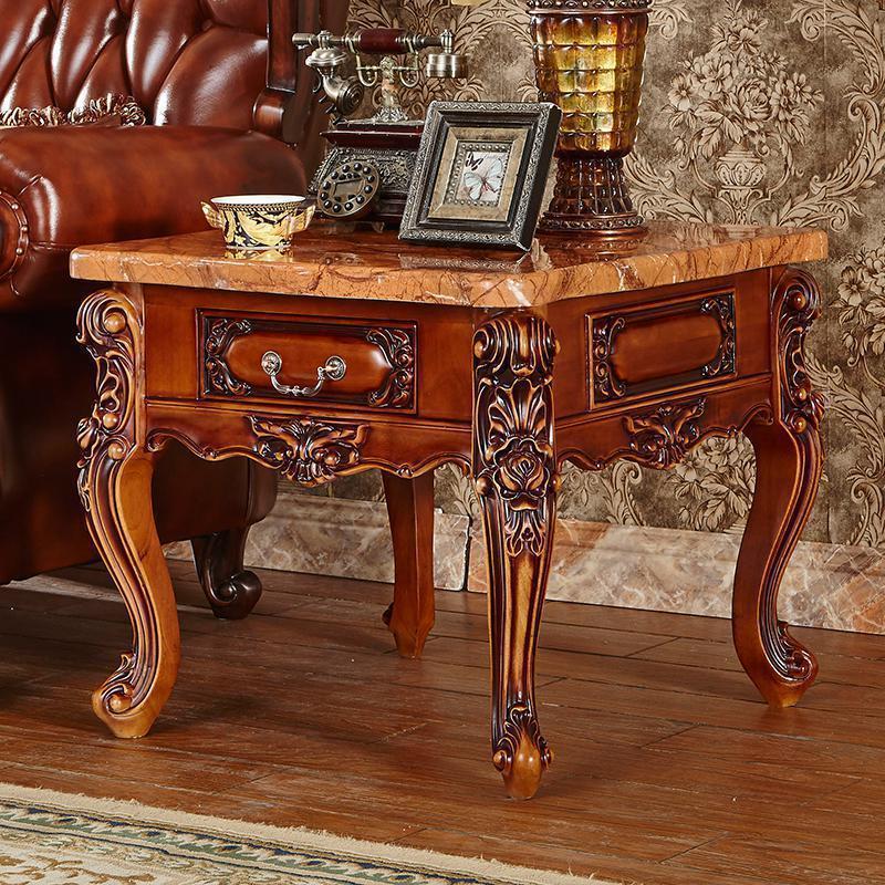 欧式大理石茶几实木花美式复古茶台正方形茶几角几边几客厅茶几高清大图