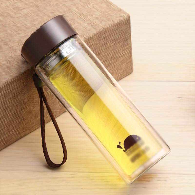 家居器皿生活日用家庭杯子玻璃杯双层隔热水杯带盖创意过滤泡茶杯男女时尚防烫水杯时尚创意生活日用水具水杯