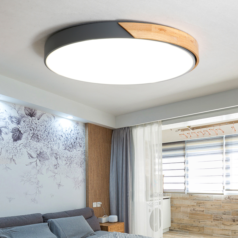 灿烂星空北欧卧室吸顶灯led马卡龙简约现代圆形网红灯饰创意实木房间