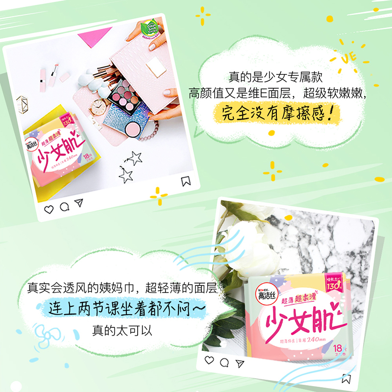 高洁丝(Kotex)经典系列亲亲棉丝薄棉柔日用240mm 18P*6
