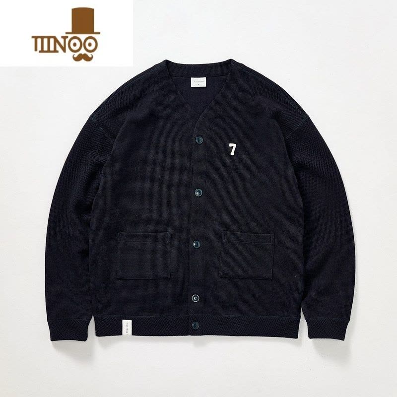 YANXU华夫格开衫男纯色V领毛衣男潮牌针织衫情侣装外套图片