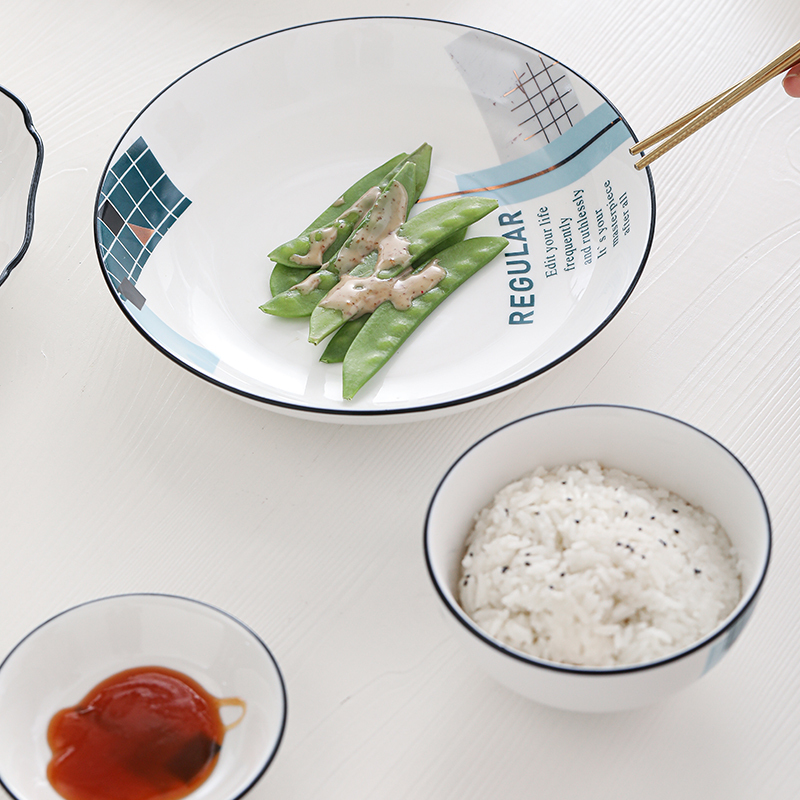苏氏陶瓷(SUSHI CERAMICS)餐具套装 城市方格韩日小清新陶瓷碗盘勺子鱼盘30头餐具套装