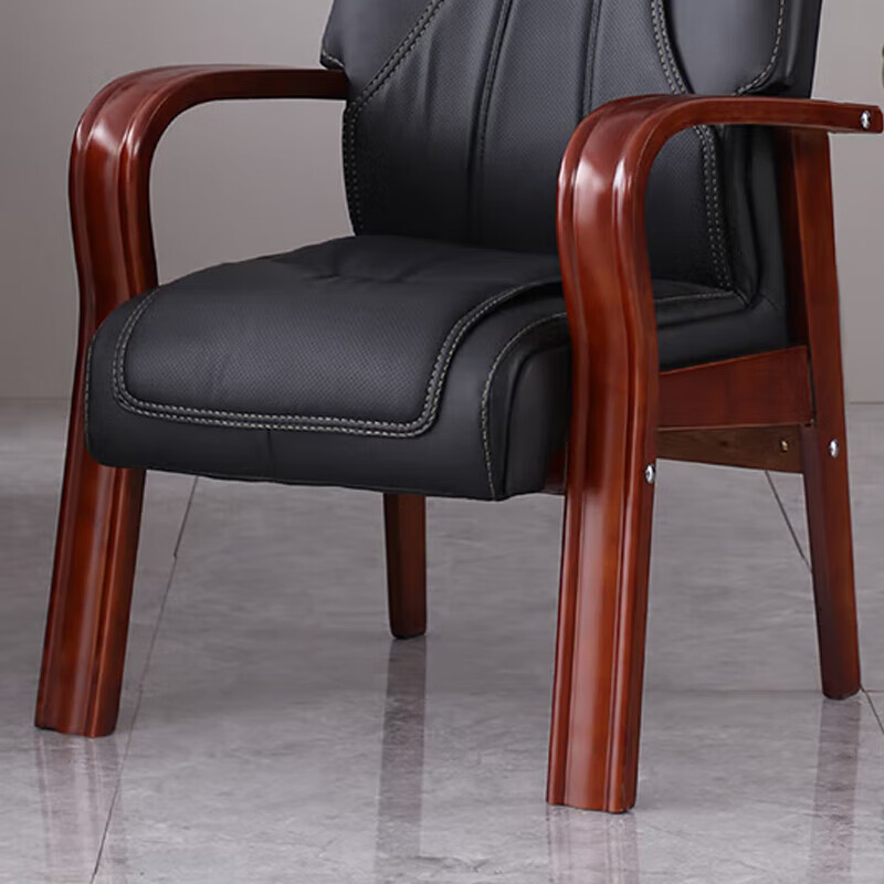 实木会议椅办公椅皮革老板椅班前椅木制会客培训接待椅高清大图