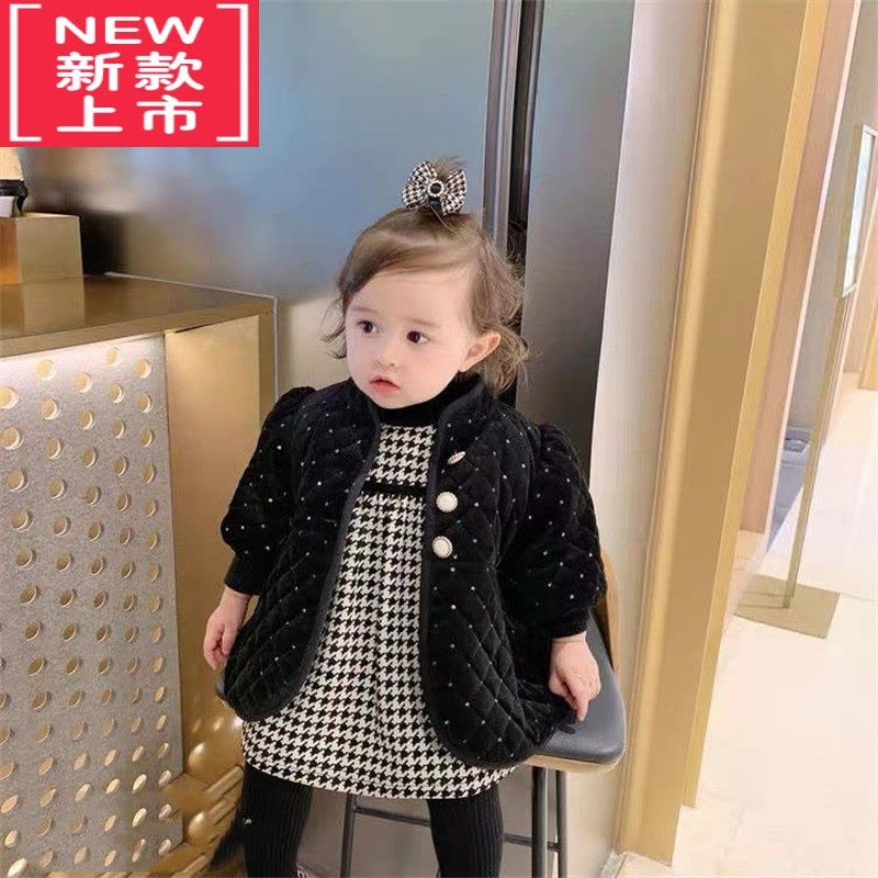 可莉允女童夹棉外套秋冬装新款儿童洋气加绒棉衣宝宝小香风呢料棉服上衣图片