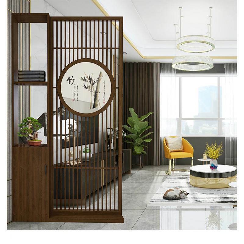 中式实木屏风隔断墙客厅创意玄关置物架办公室内家用定制座屏栅栏 120cm*220cm高*24cm厚高清大图