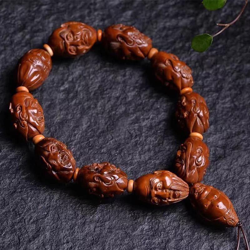 机刷包浆玉化天然橄榄核双面刻十八罗汉手链橄榄胡手串男女款送女朋友