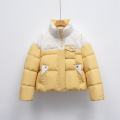 羽绒服新国标90绒女拼接撞色冬季新款立领时尚面包服外套 M 黄色