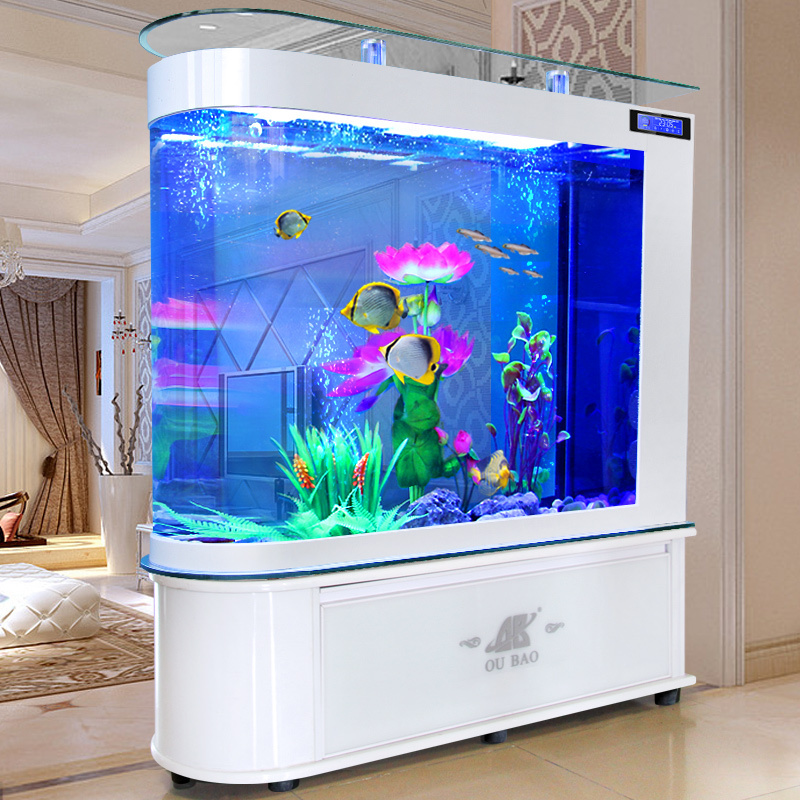 子鱼缸水族箱家用中大型客厅烤漆屏风金鱼缸生态玻璃玄关高清大图