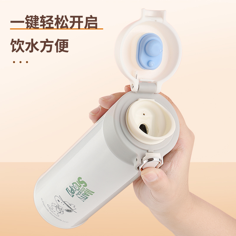 史努比(Snoopy)316不锈钢弹跳盖保温杯男女户外办公室便携500ml 黑6066高清大图