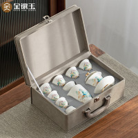 金镶玉 功夫茶具整套装羊脂玉白瓷盖碗茶杯陶瓷泡茶礼品盒高档 青山绿水