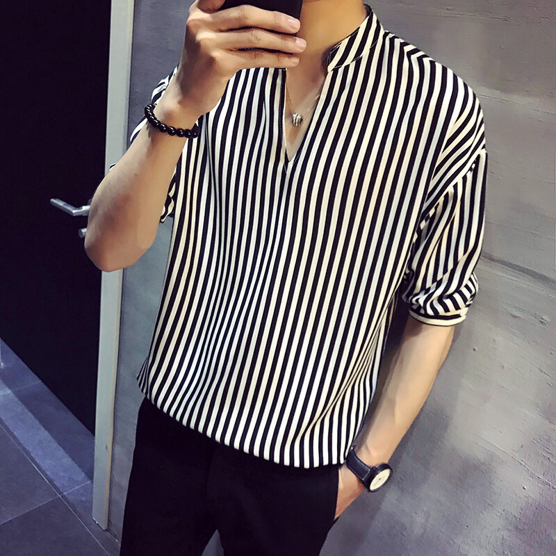 男士型师美5分五分袖衬衫衣夜场男模帅气个性不规则上衣服装